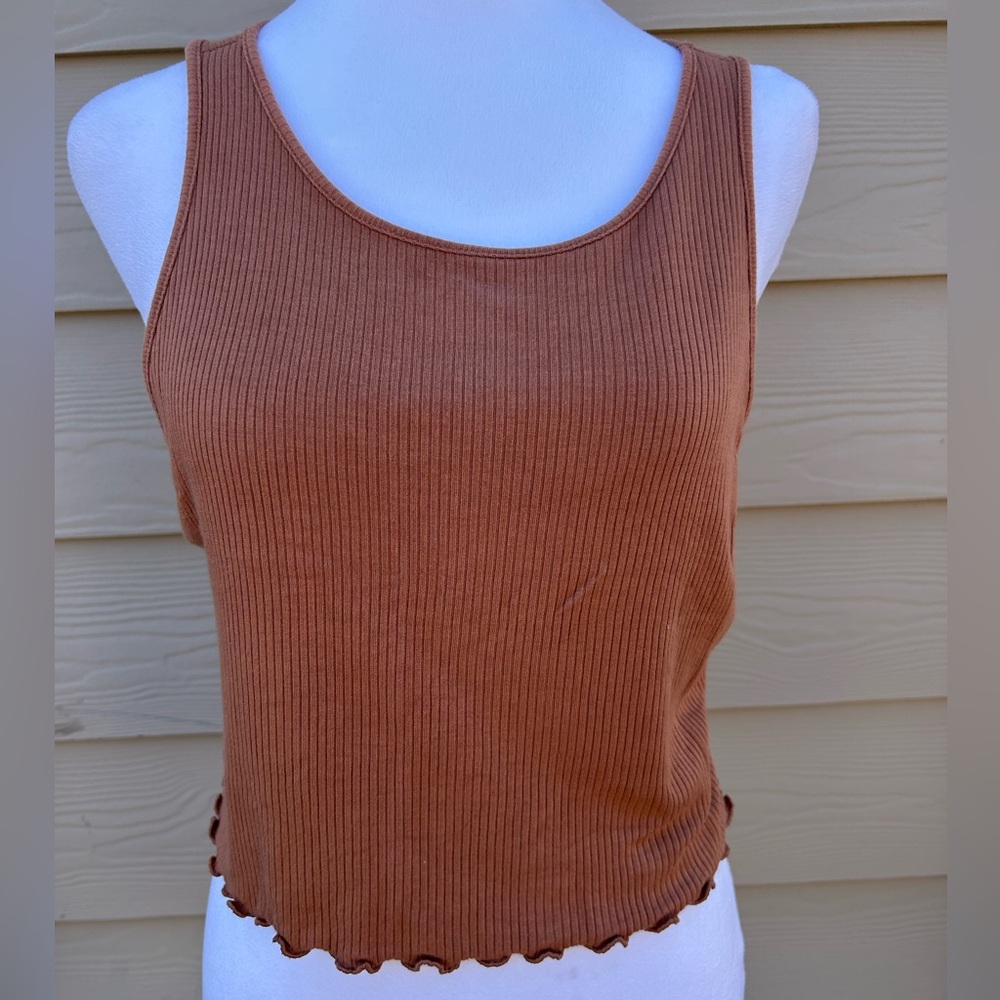 American Eagle Outfitters Ribbed Scoop Tank in Rust Brown, Size XL